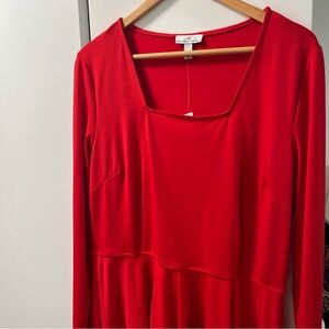 SHAVONNE DORSEY RED SQUARE NECK HILOW PEPTUM TOP, Size Large